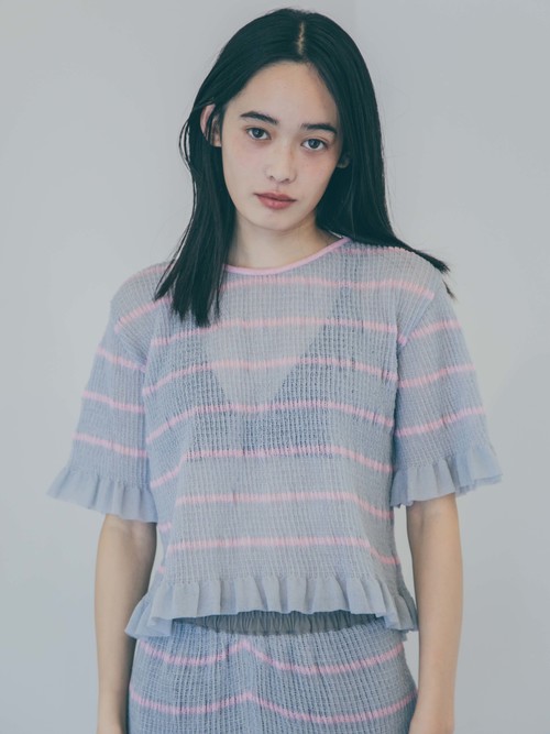【美品】  YUKI SHIMANE / ユキシマネ | Flower Sparkle knit vest dress - LUSTER フラワースパークル ニットベストドレス | F | ブルー / オレンジ | レディース YUKI SHIMANE | 【SOLD OUT】Flower Sparkle knit vest dress