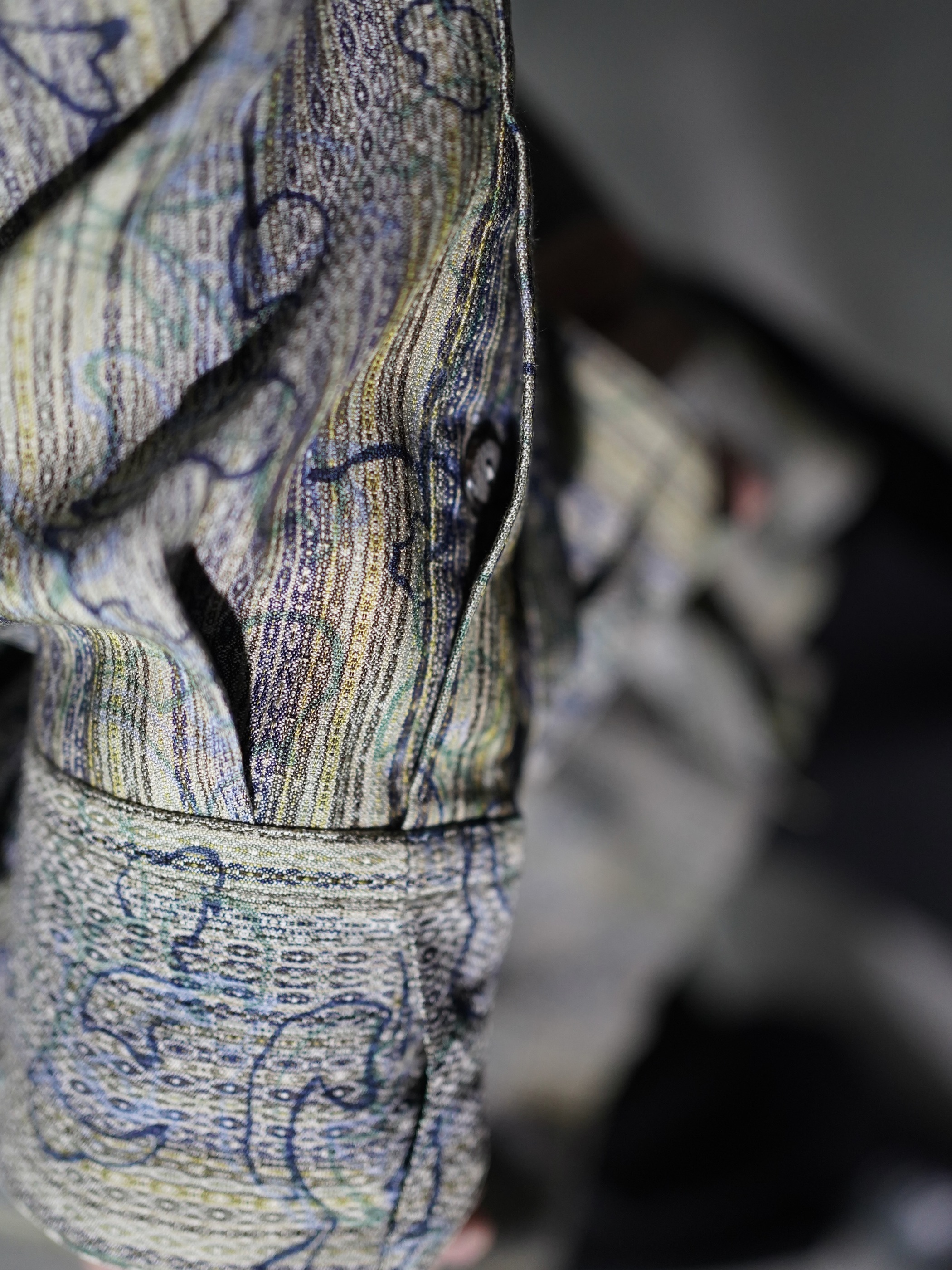 1990's JHANE BARNES Silk Cotton abstract pattern on stripe L/S shirts
