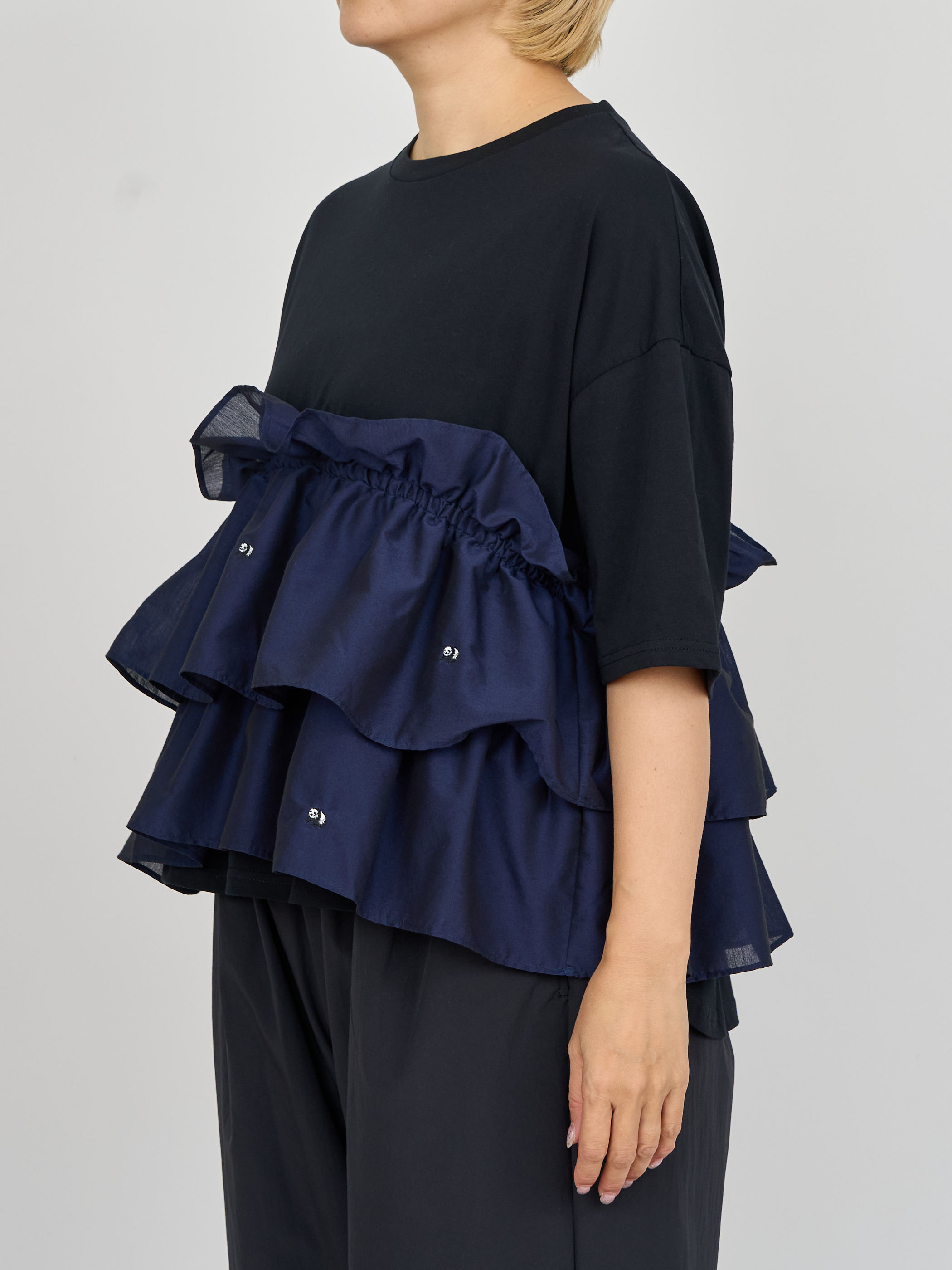 【受注商品】mini pandas frilled top・BLACK×NAVY 【受注商品】mini pandas frilled top・BLACK×NAVY