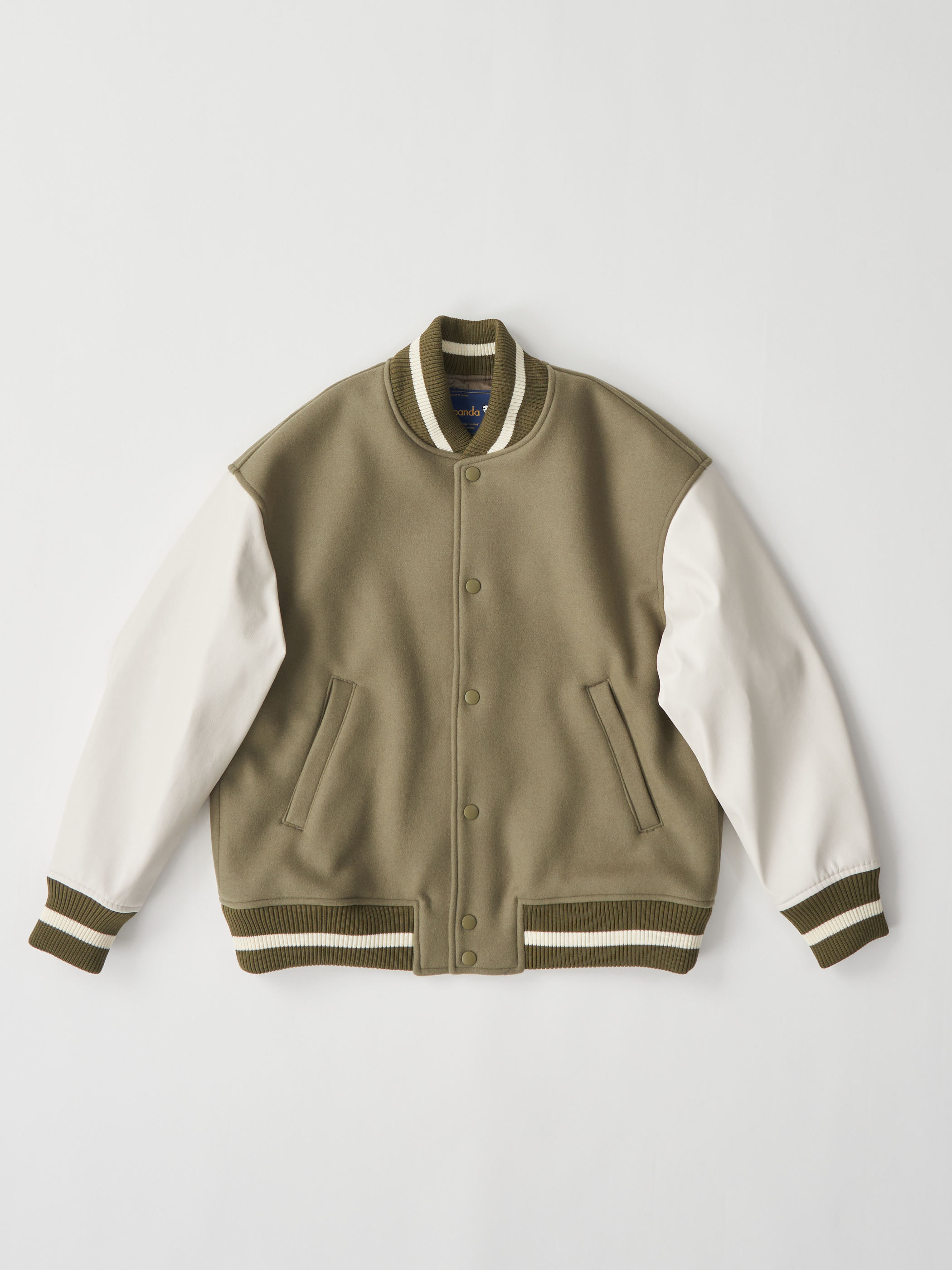 【受注商品】embroidery stadium jacket・KHAKI×IVORY