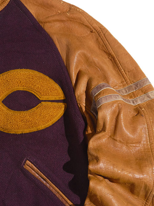 1930-40s "unknown" wool×nubak leather award jacket -BROWN-