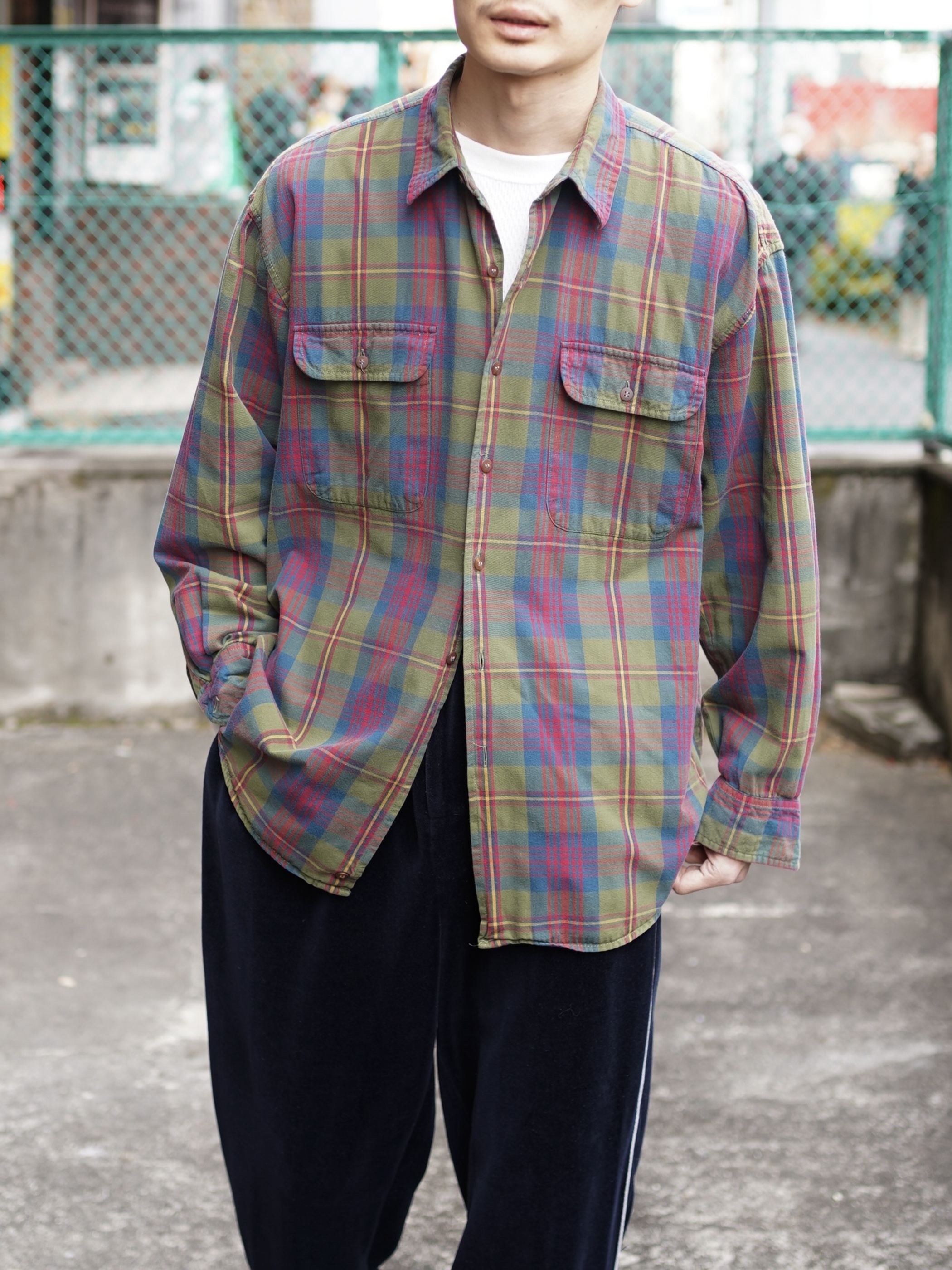 1990's GAP Cotton flannel check shirts/Made in Portugal