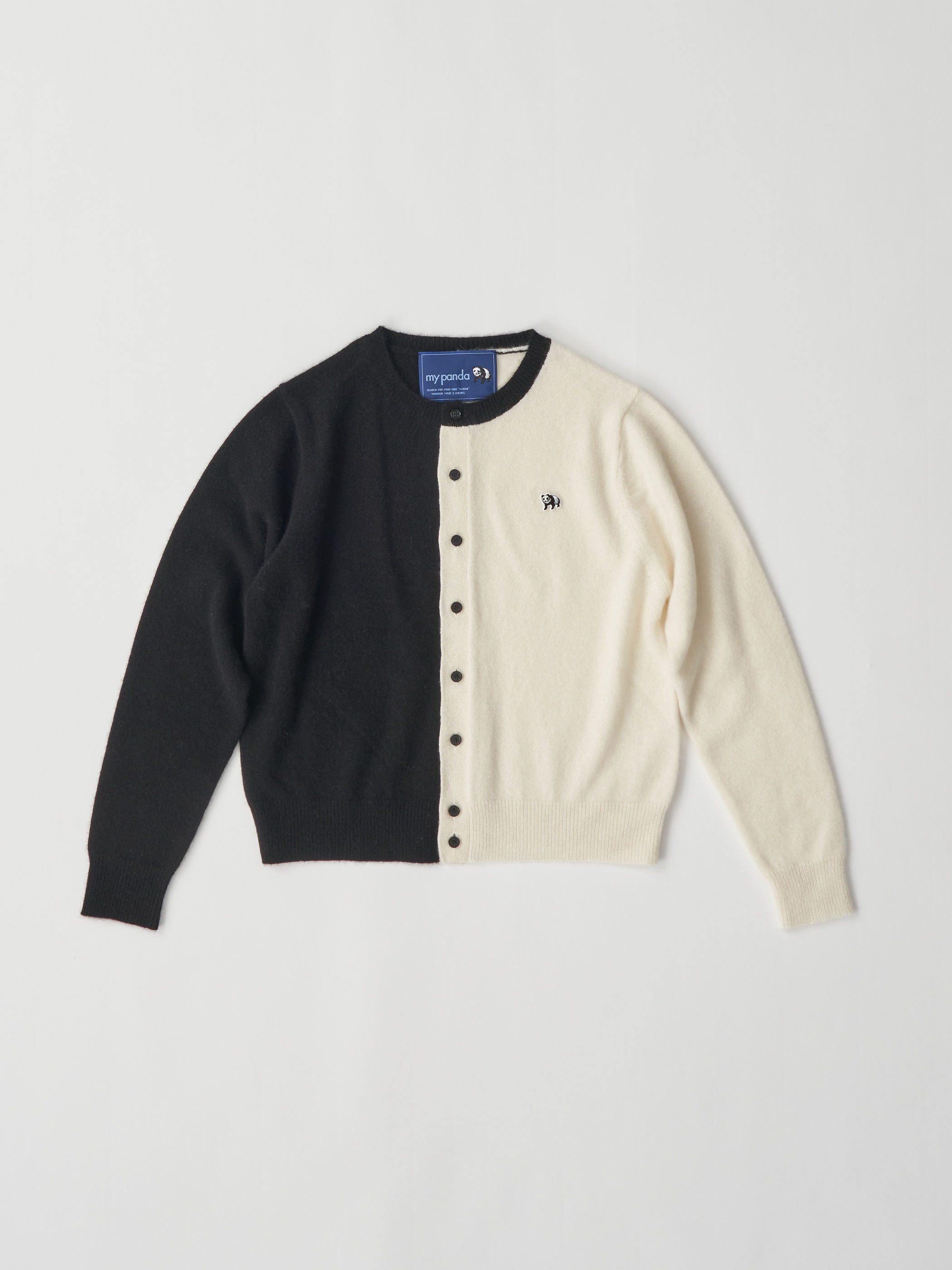 【受注商品】two-tone cashmere cardigan・BLACK×WHITE