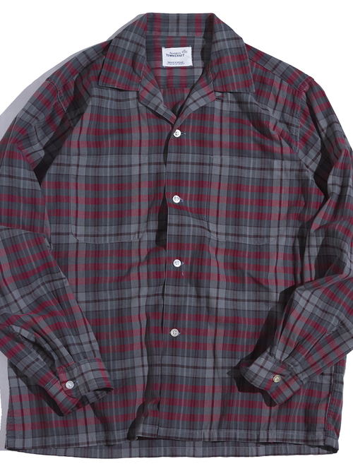 1960s "TOWNCRAFT" cotton open collar check shirt -GREY-