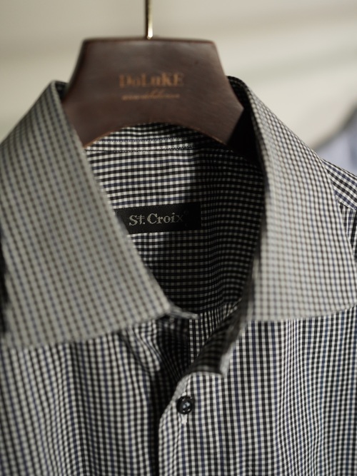 St Croix 3-tone gingham check cotton L/S dress shirt