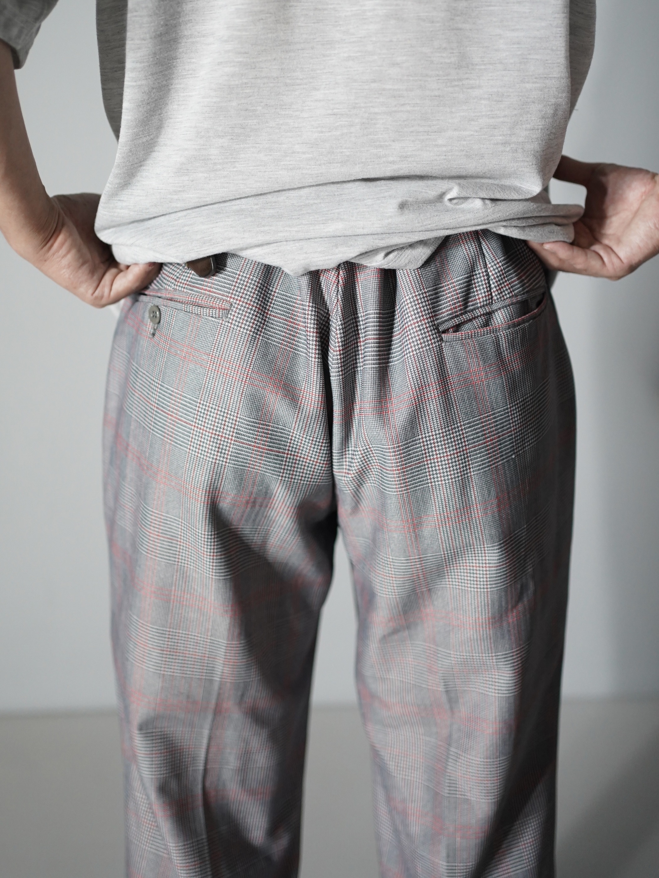 1970's~ Glen check boot cut poly dress pants