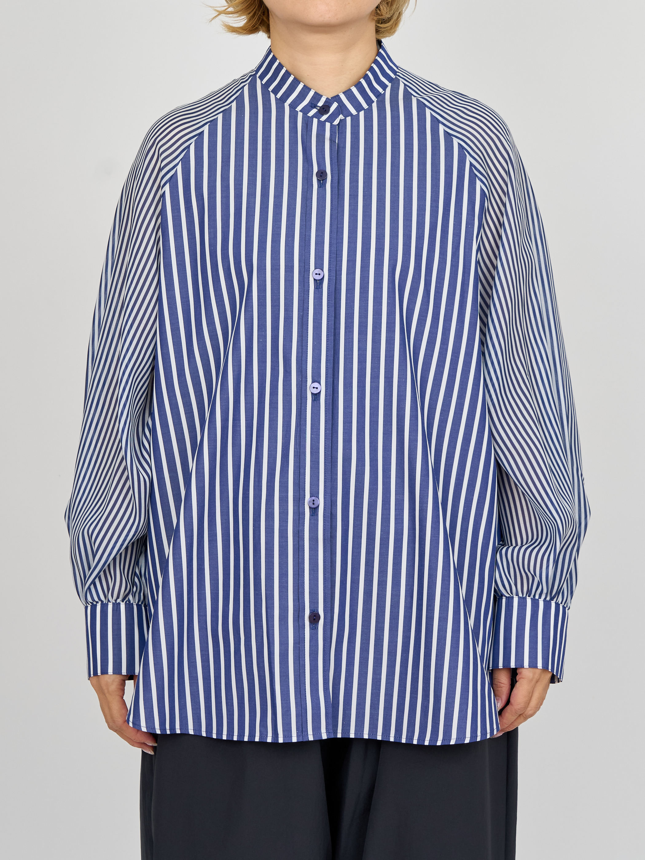 【受注商品】sheer striped blouse・NAVY