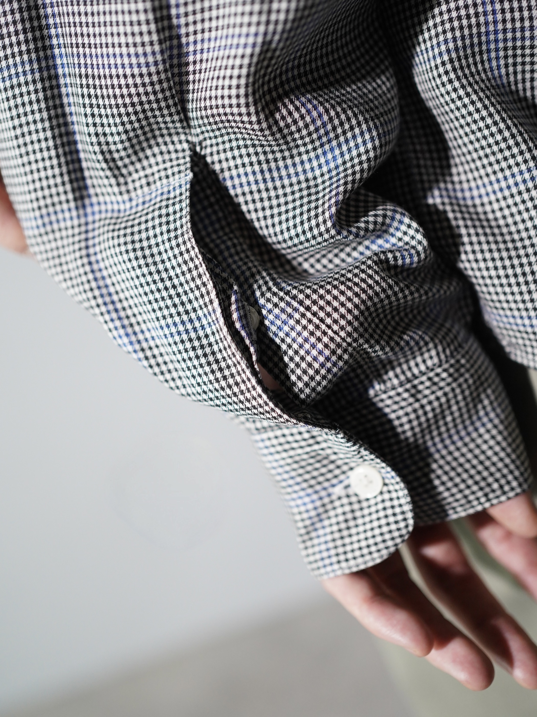 1990's PERRY ELLIS Houndstooth check 100% Rayon L/S shirts/Made in USA