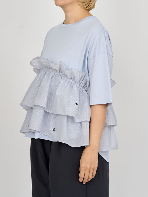 【受注商品】mini pandas frilled top・LT.GRAY×STRIPE