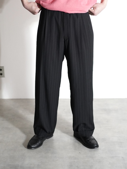 1990~ LUCA ROSSI Viscose × Poly stripe 2tuck dress trousers