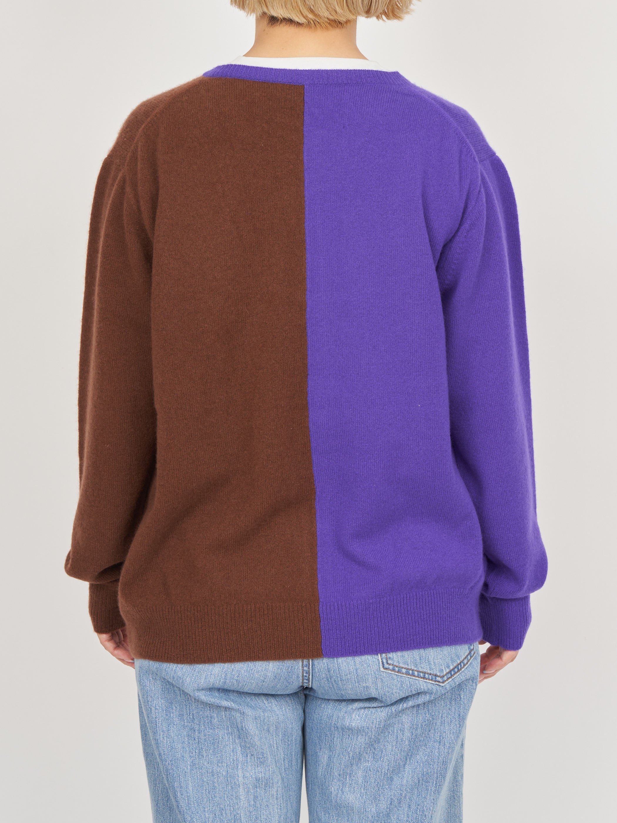 【受注商品】two-tone cashmere cardigan・PURPLE×BROWN