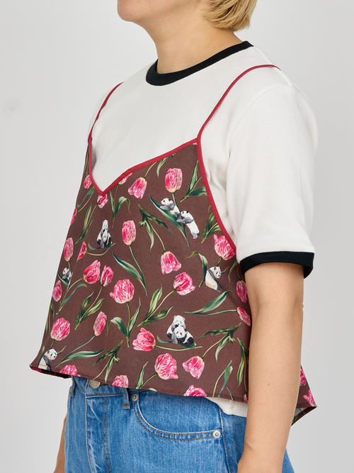 【受注商品】panda printed camisole・BROWN×RED