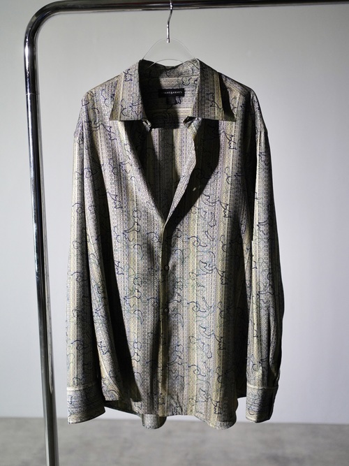 1990's JHANE BARNES Silk Cotton abstract pattern on stripe L/S shirts