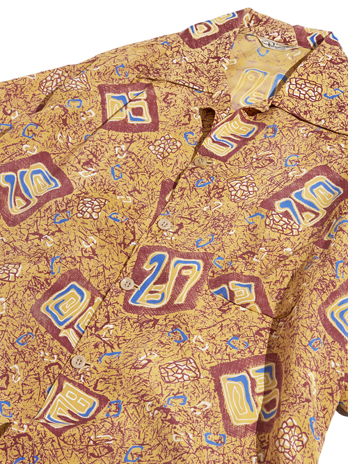 1950s "Benmar" atomic pattern rayon aloha shirt -BROWN-