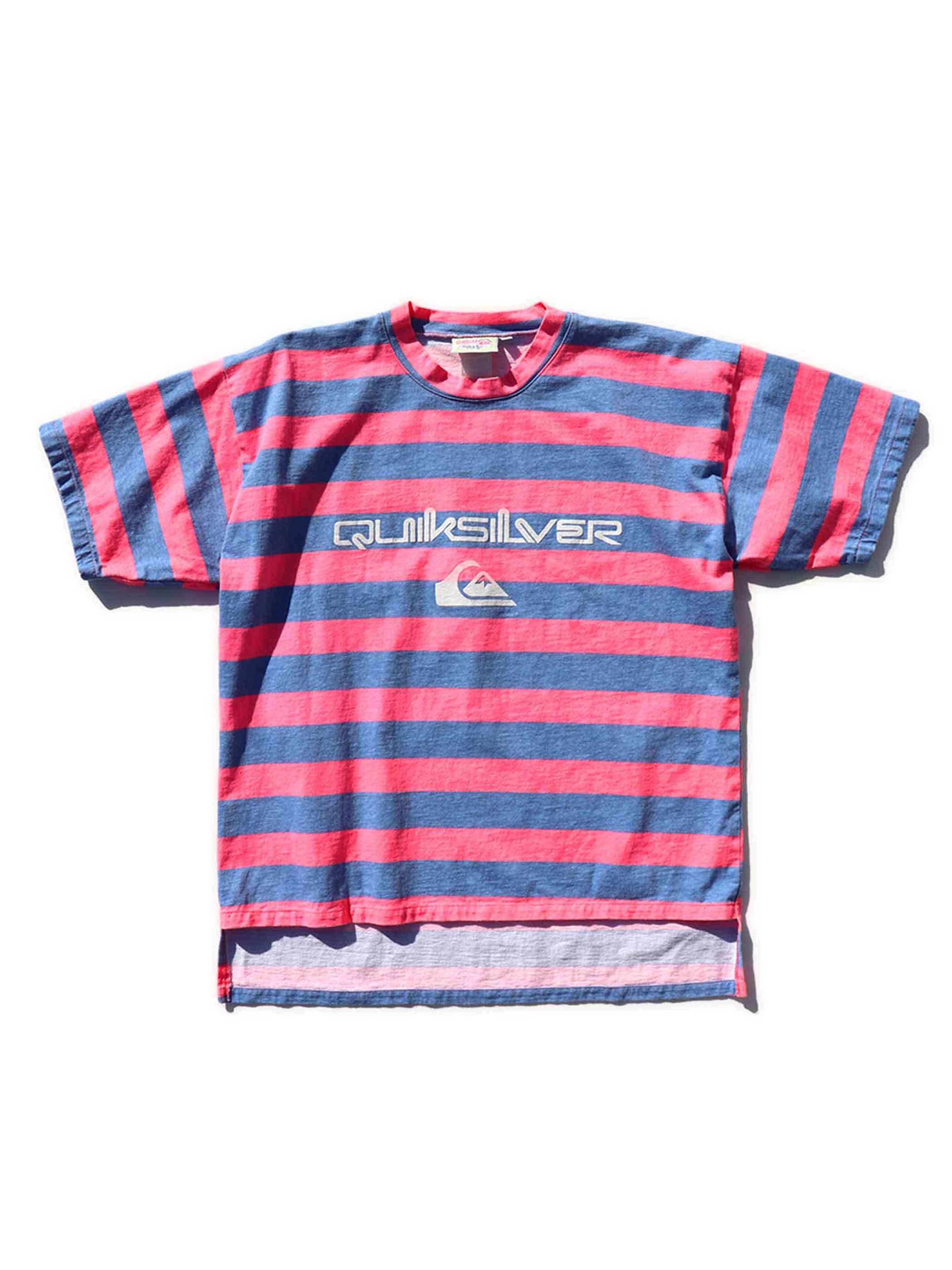 80 S Quiksilver ピンク ブルー プリントボーダーtシャツ M Post Junk Houyhnhnm S