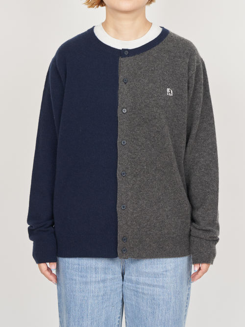 【受注商品】two-tone cashmere cardigan・NAVY×GRAY