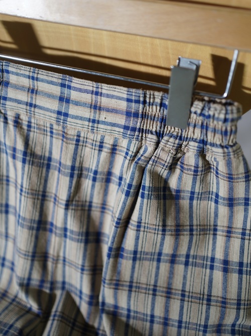 1990's KZK Elastic Cotton linen check shorts / Made in Hong Kong