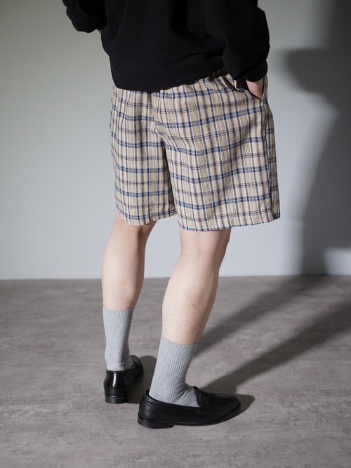 1990's KZK Elastic Cotton linen check shorts / Made in Hong Kong