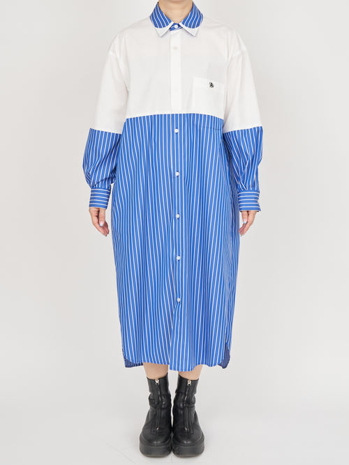 【受注商品】fake round collar shirt dress・WHITE×BLUE