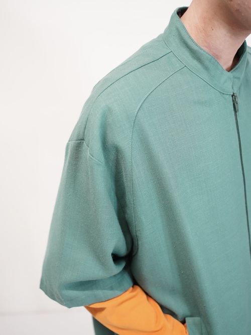 1980~90's Alan Stuart Poly Rayon shirt fabric s/s zip blouson  / Made in USA