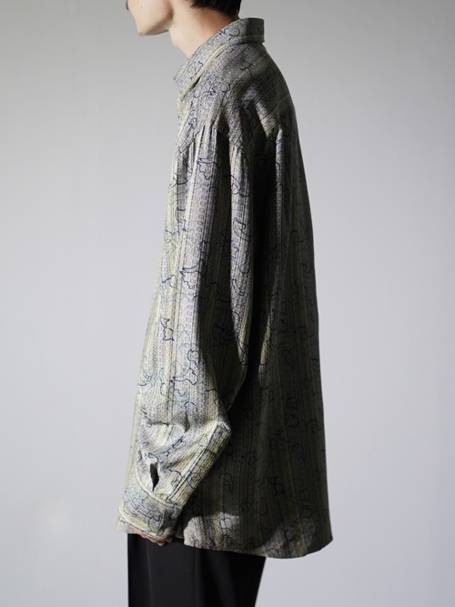 1990's JHANE BARNES Silk Cotton abstract pattern on stripe L/S shirts