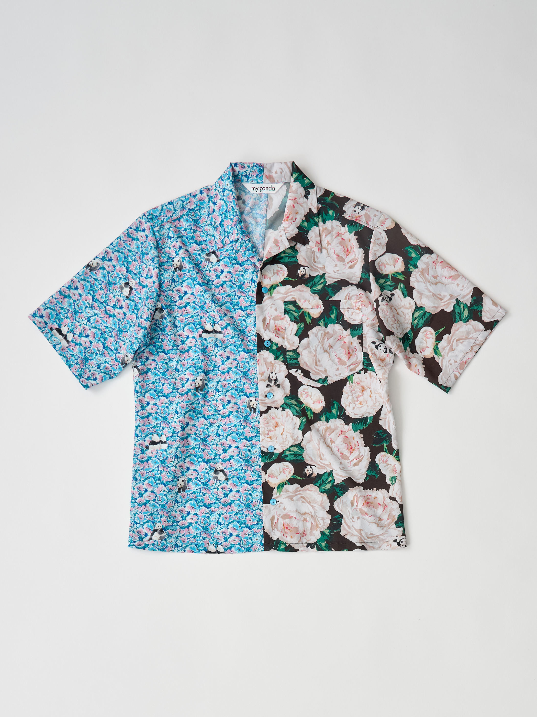 【受注商品】panda printed bowling shirt・BLUE×BLACK