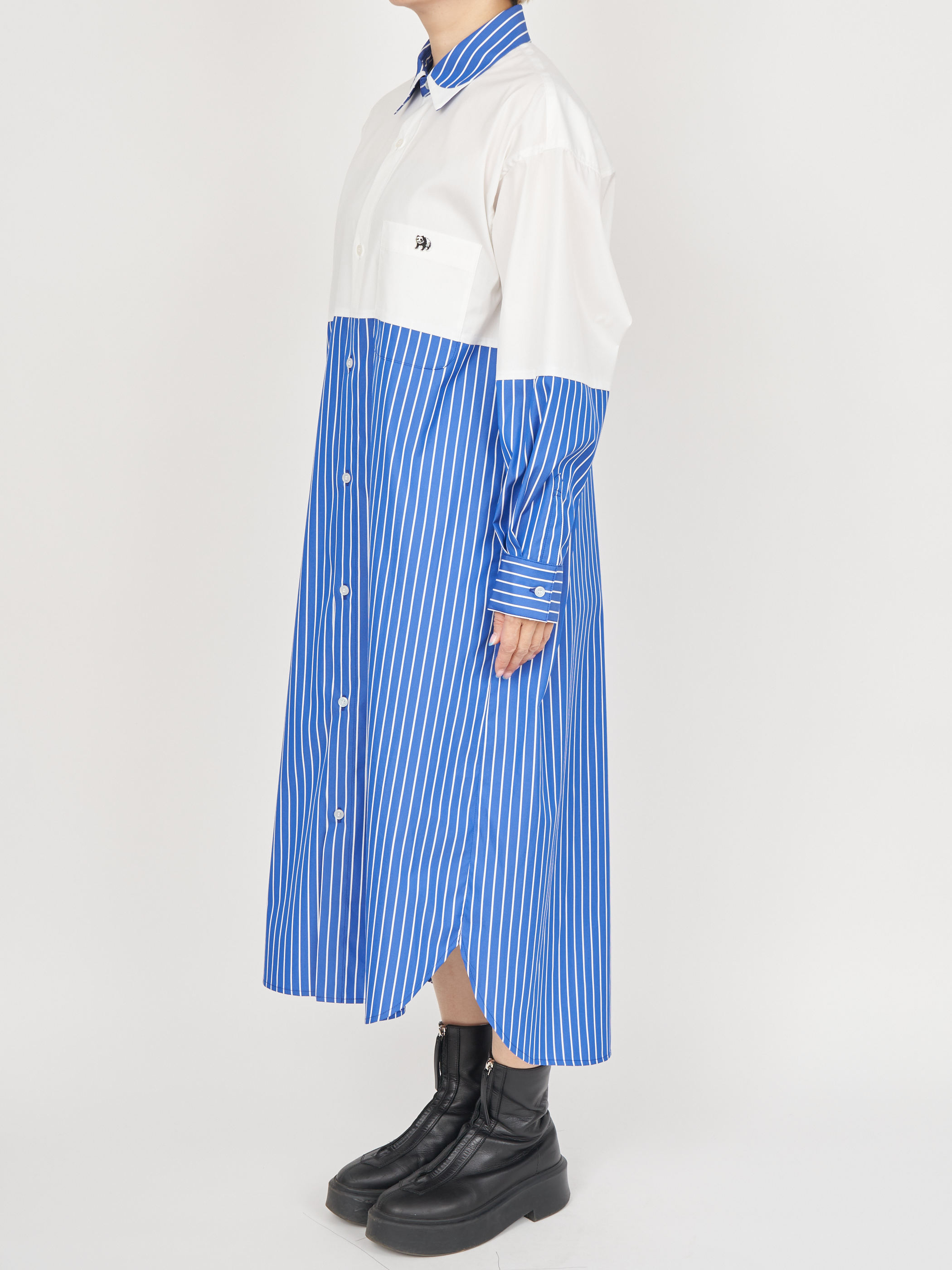 【受注商品】fake round collar shirt dress・WHITE×BLUE