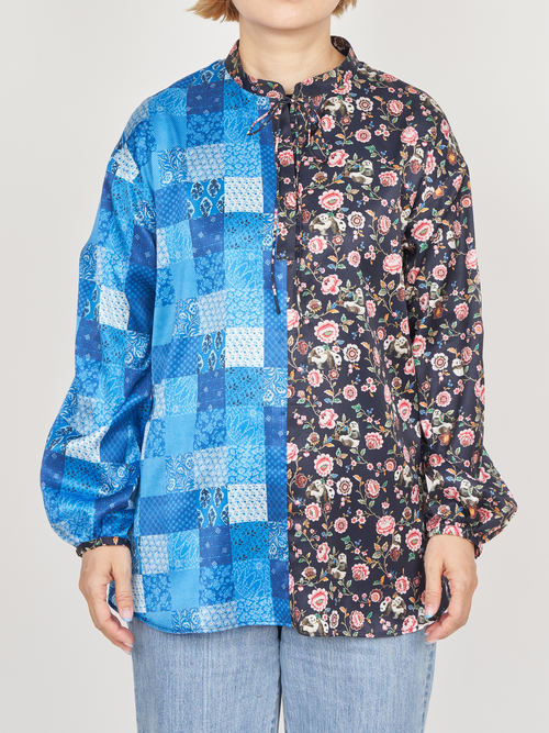 【受注商品】panda printed blouse・NAVY×BLUE