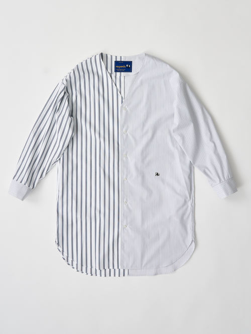 【受注商品】two-tone stripe long shirt・WHITE×NAVY 【受注商品】two-tone stripe long shirt・WHITE×NAVY