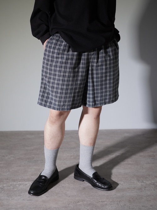 1990's puritan Elastic Cotton check shorts / Made in Nepal