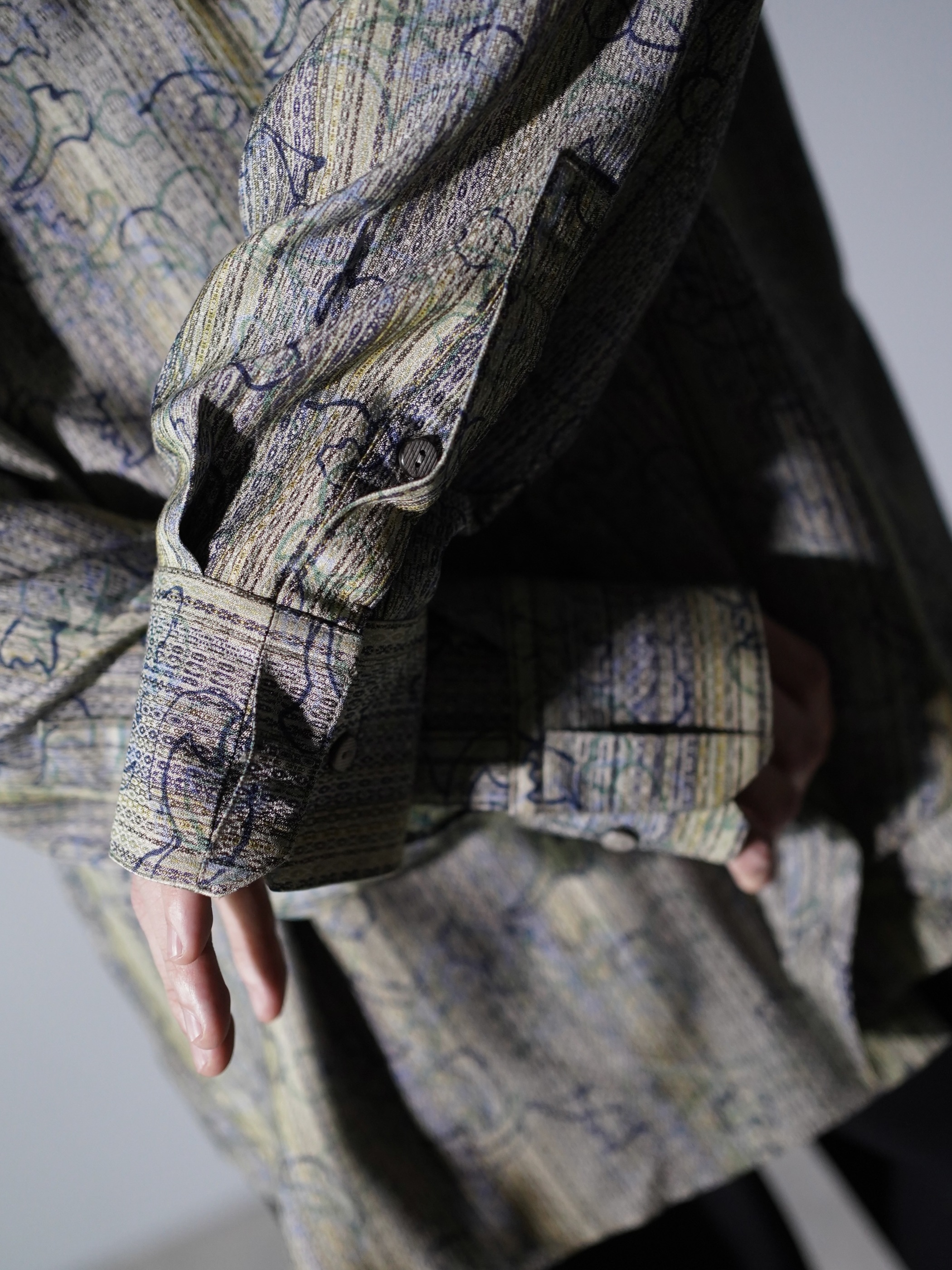 1990's JHANE BARNES Silk Cotton abstract pattern on stripe L/S shirts