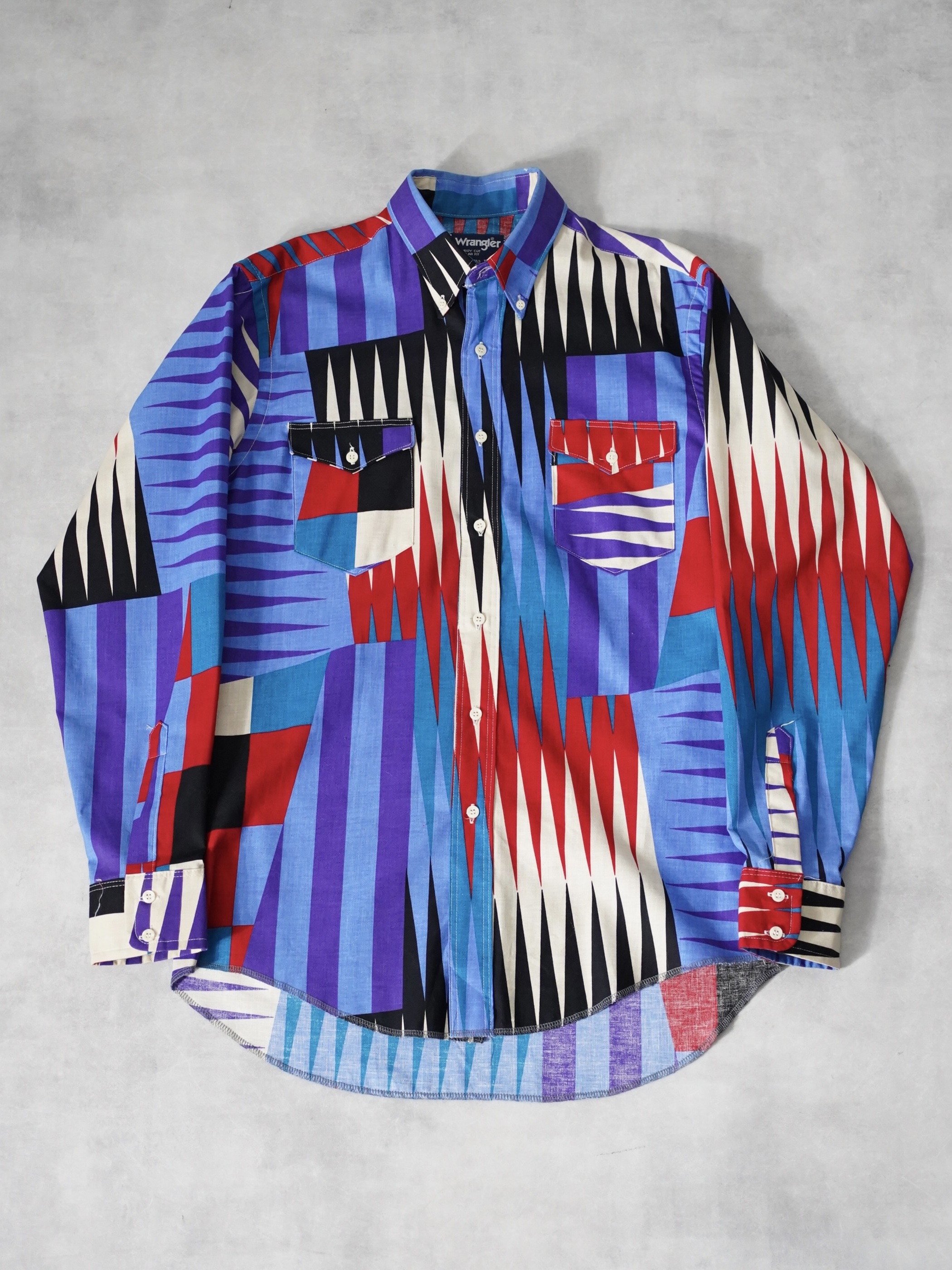 1980's Wrangler asymmetry pattern print B.D. western shirts / Made in USA