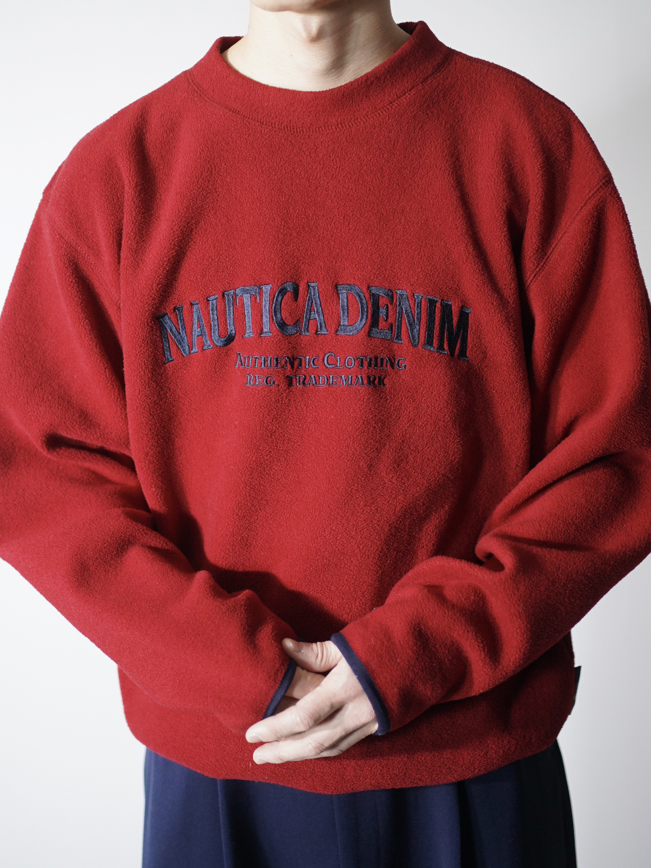 1990's nautica Embroidery print fleece sweat shirts/Made in USA