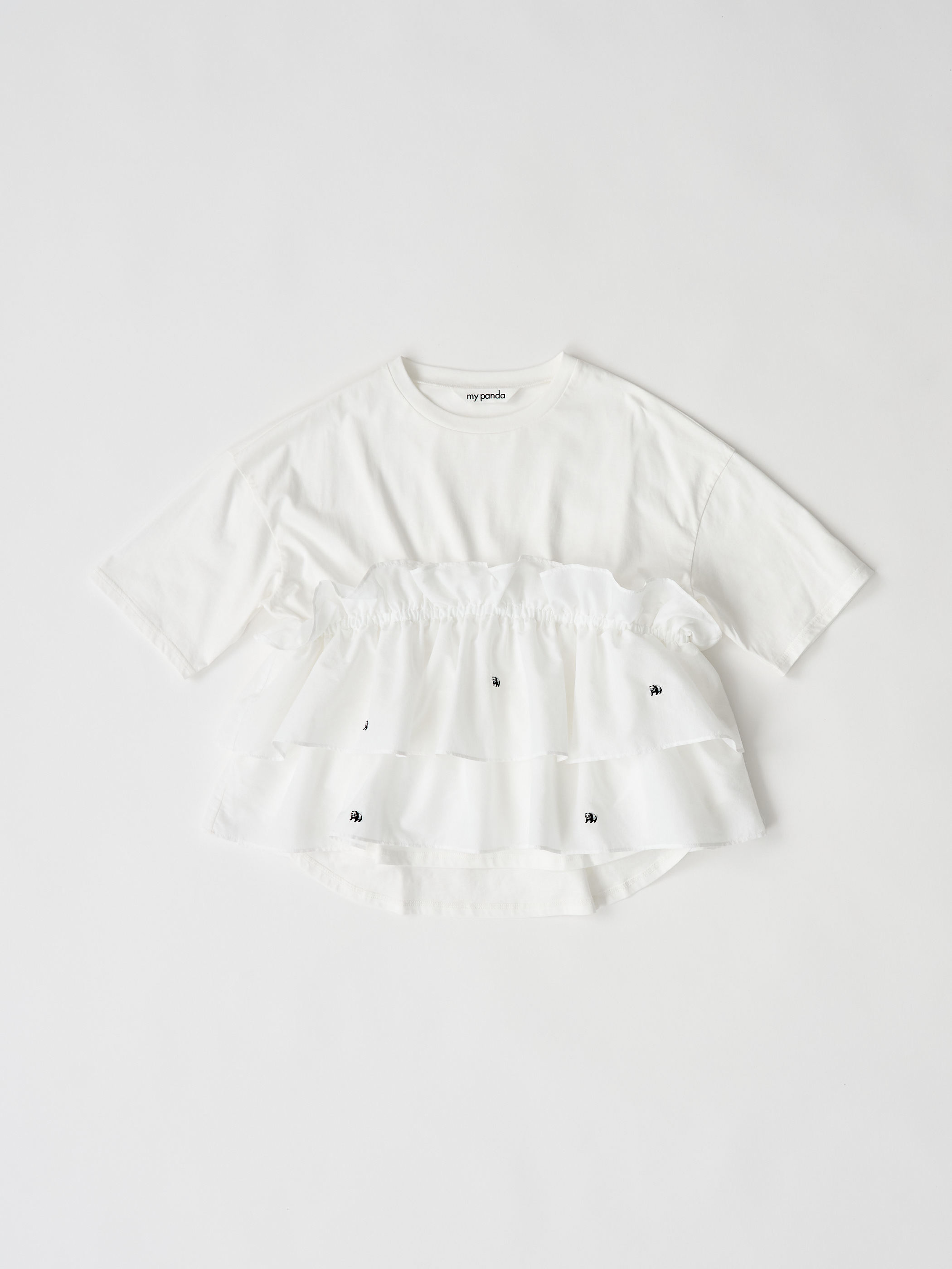 【受注商品】mini pandas frilled top・WHITE×WHITE