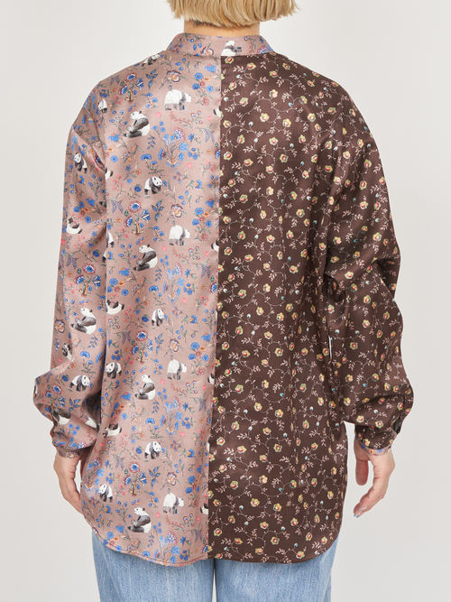 【受注商品】panda printed blouse・BROWN×BEIGE