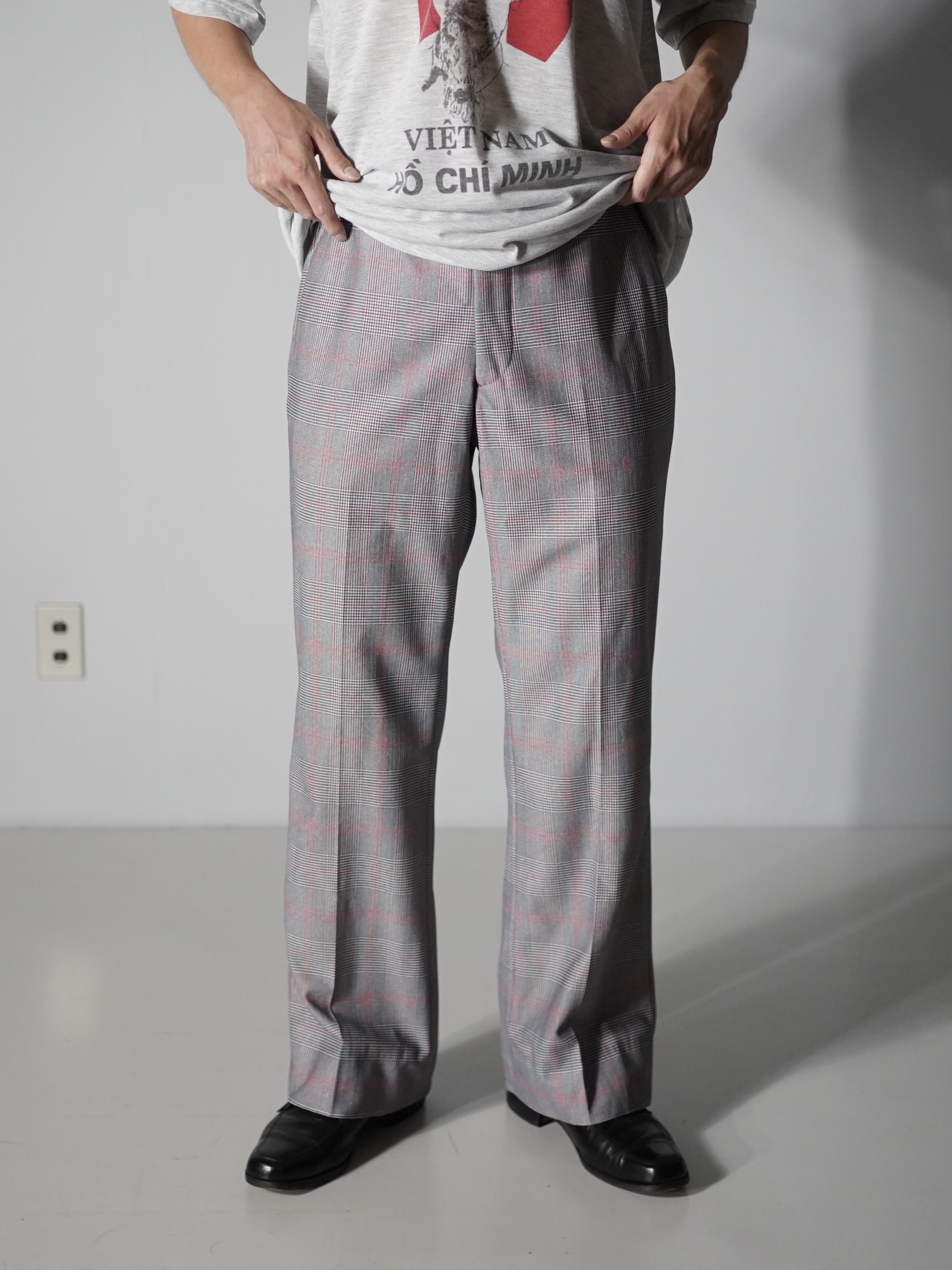 1970's~ Glen check boot cut poly dress pants