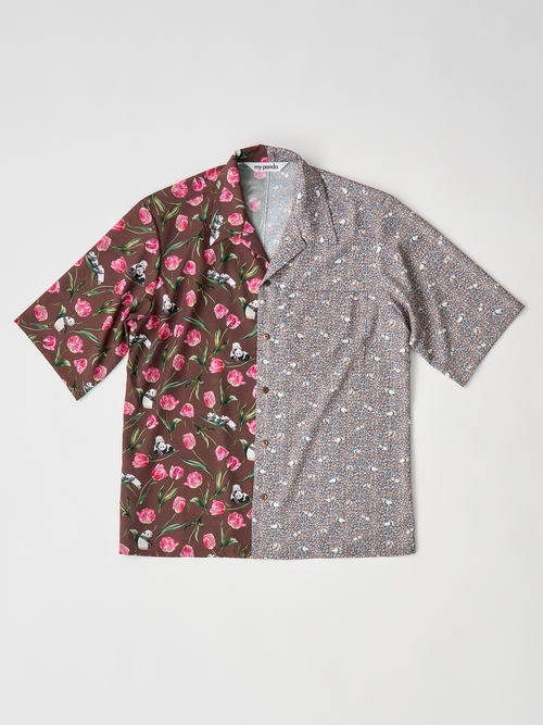 【受注商品】panda printed bowling shirt・RED×GRAY