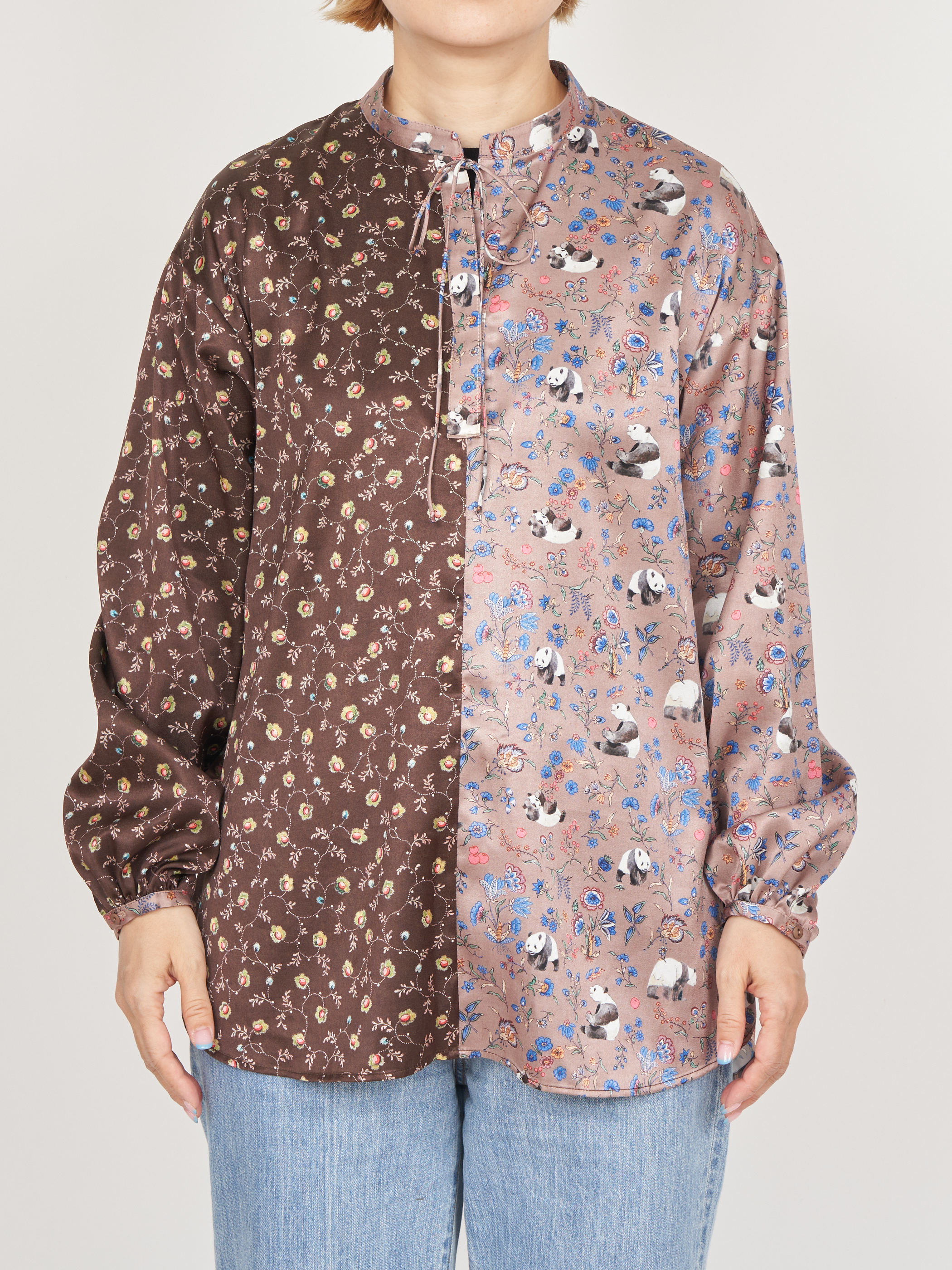 【受注商品】panda printed blouse・BROWN×BEIGE