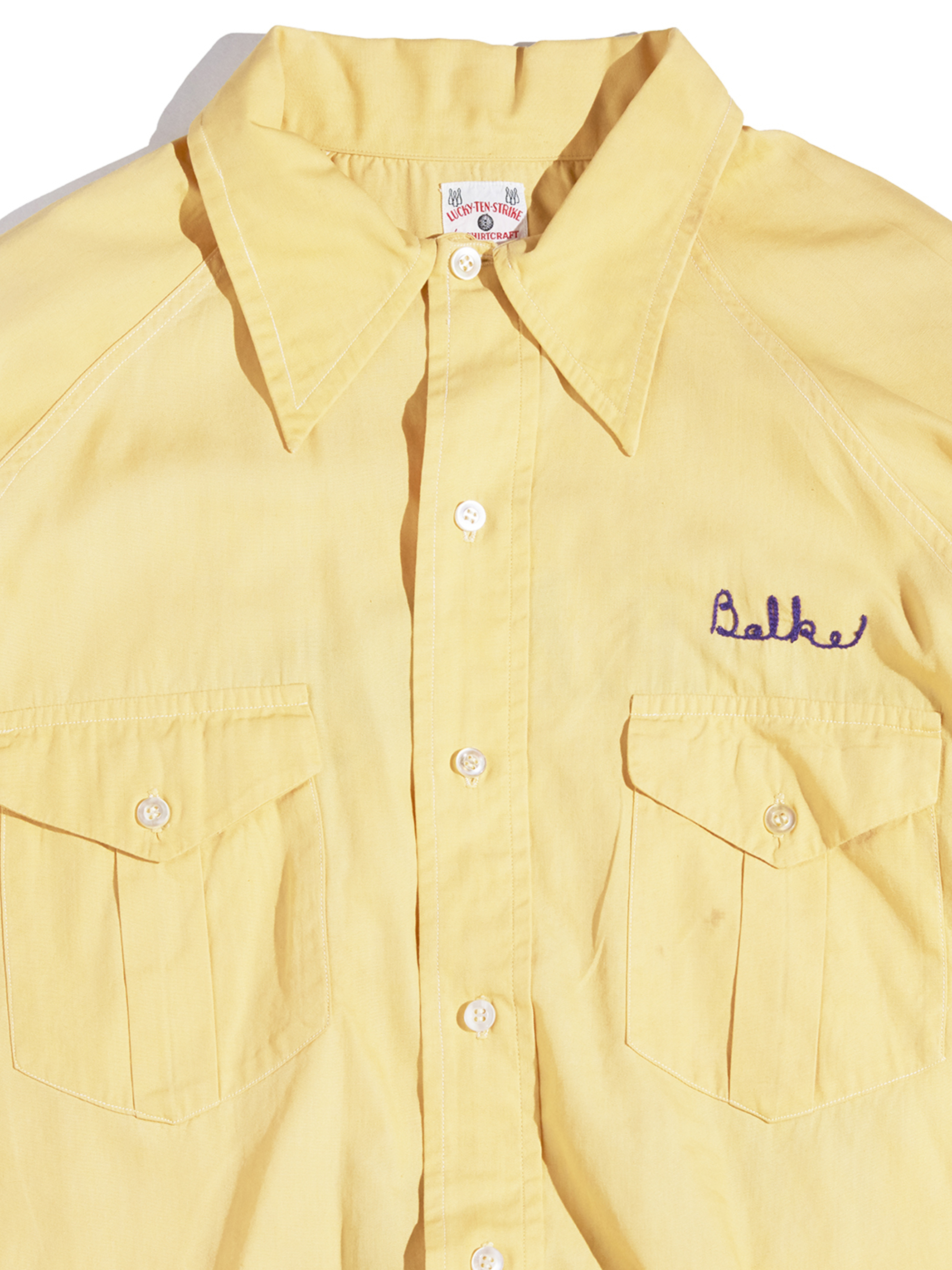 1940s "LUCKY-TEN-STRIKE" raglan bowling shirt -MUSTARD-