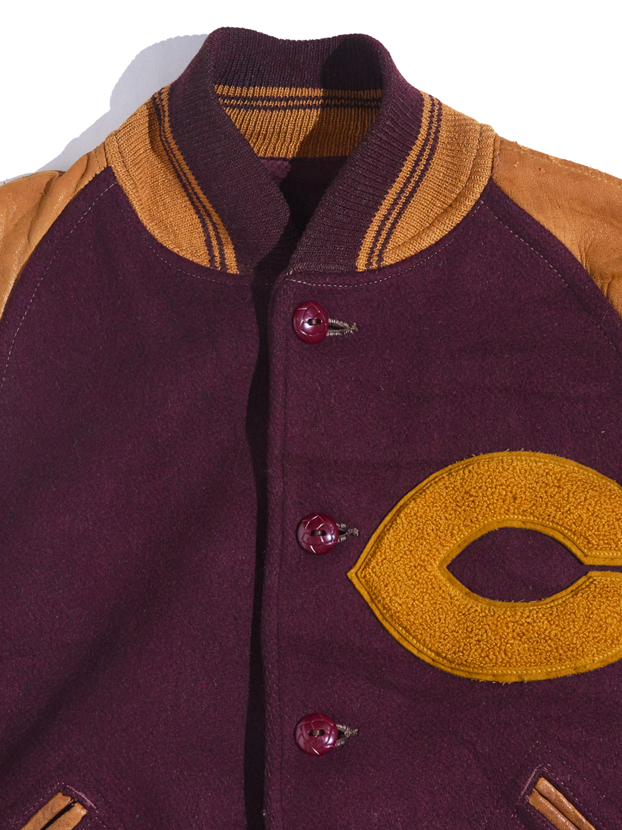 1930-40s "unknown" wool×nubak leather award jacket -BROWN-