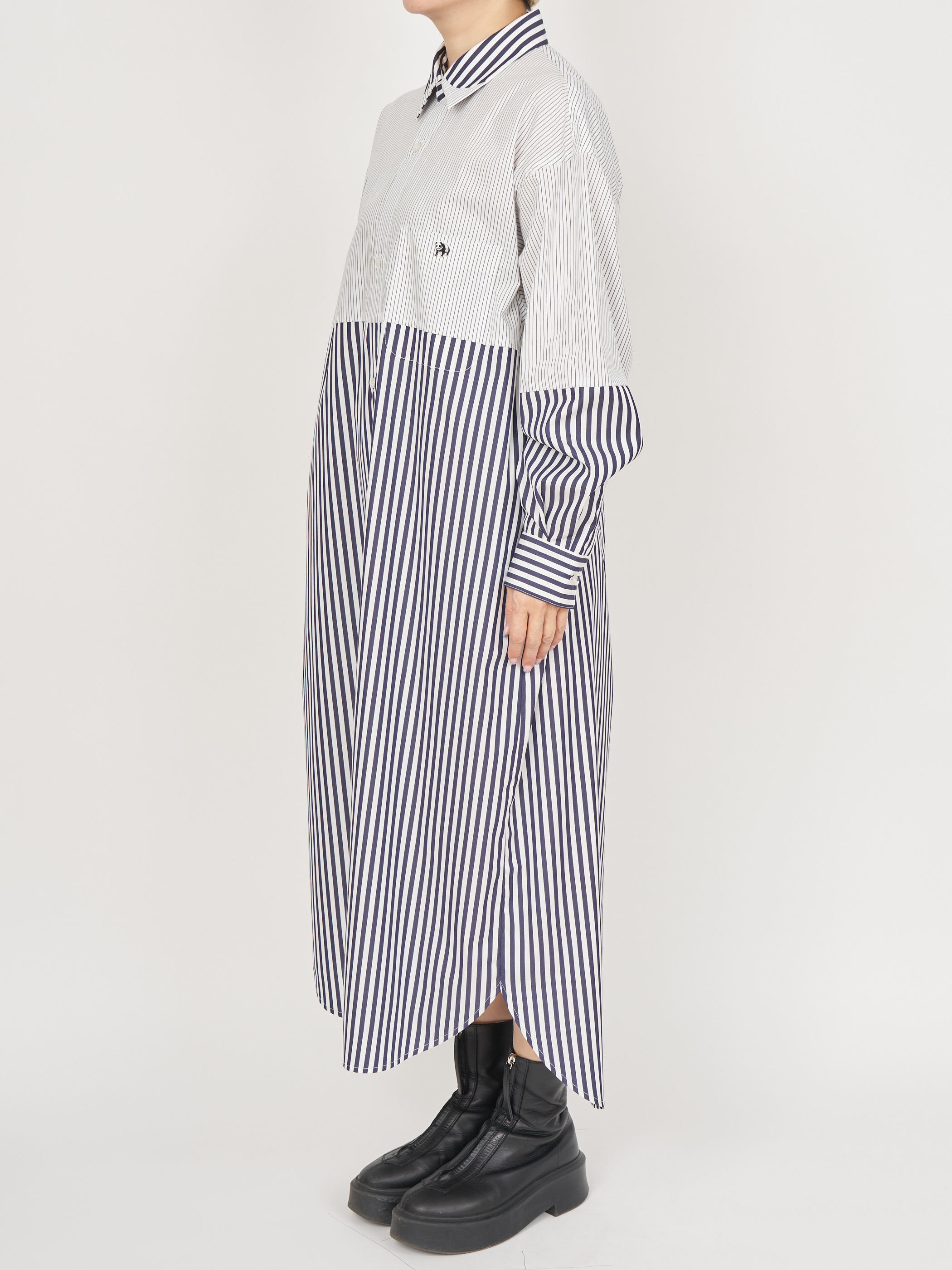 【受注商品】fake round collar shirt dress・WHITE×NAVY