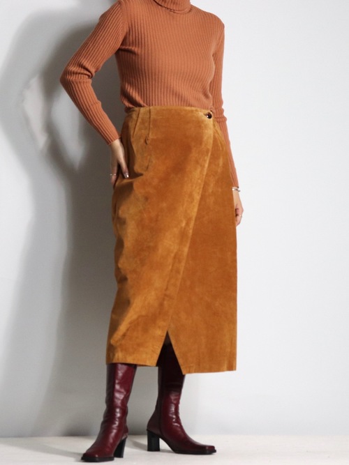 suède leather wrap skirt