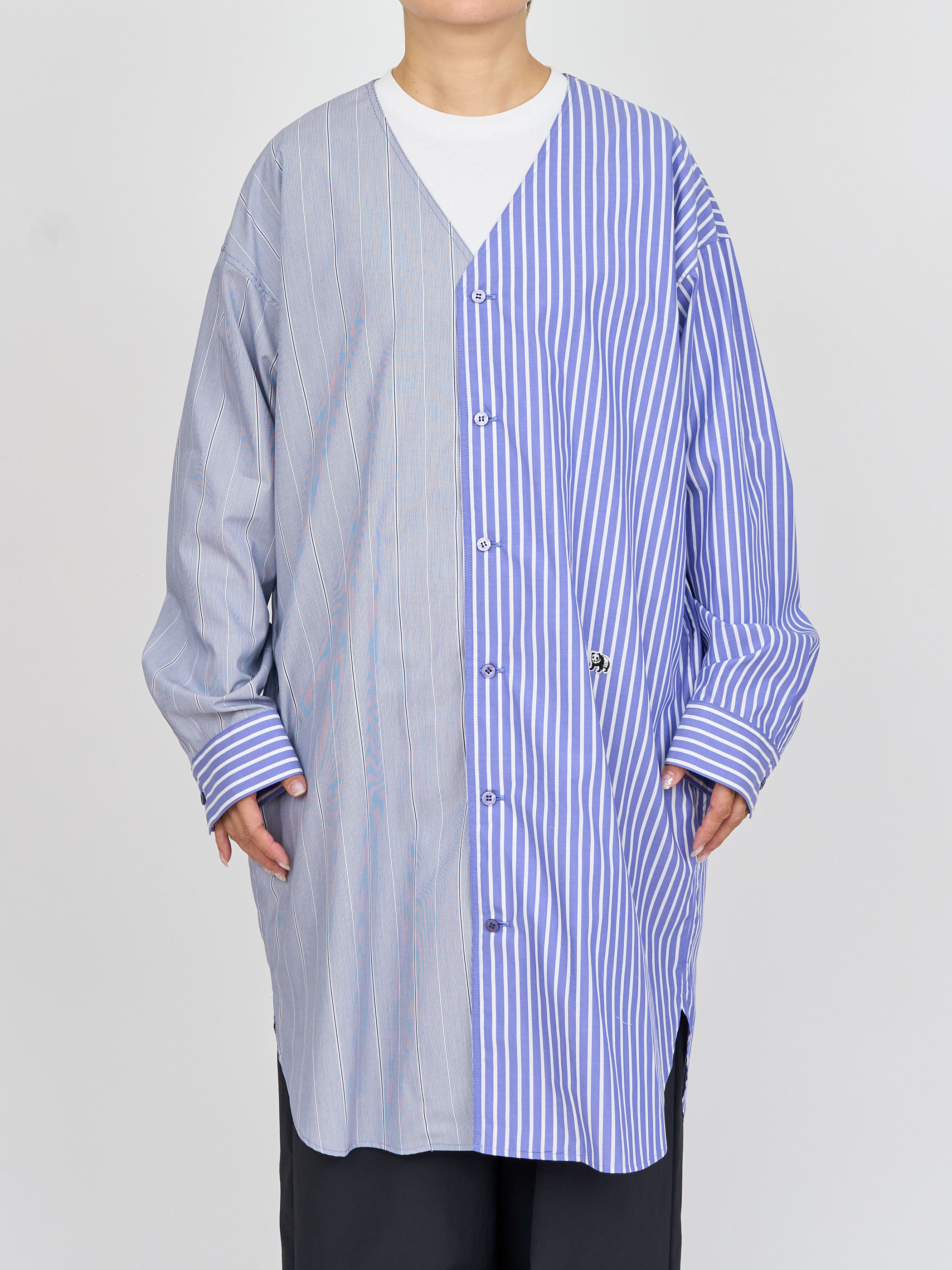 【受注商品】two-tone stripe long shirt・BLUE×NAVY