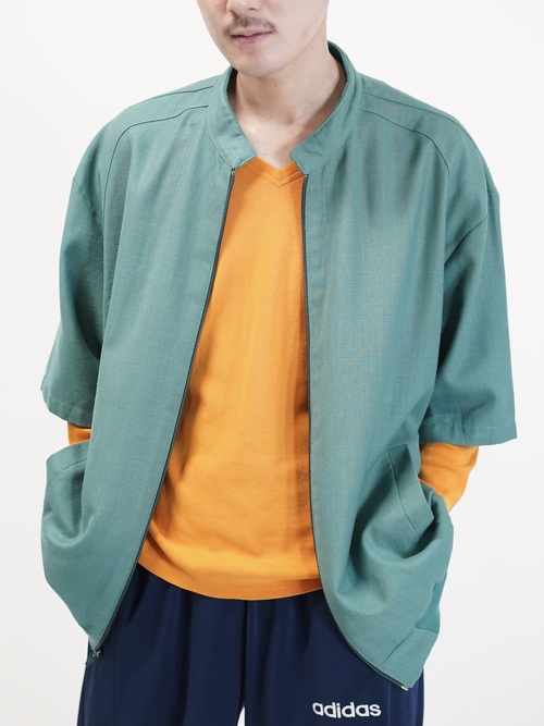 1980~90's Alan Stuart Poly Rayon shirt fabric s/s zip blouson  / Made in USA
