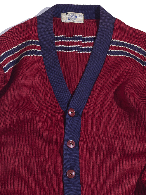 1960s "New Era" lettered knit cardigan -RED-