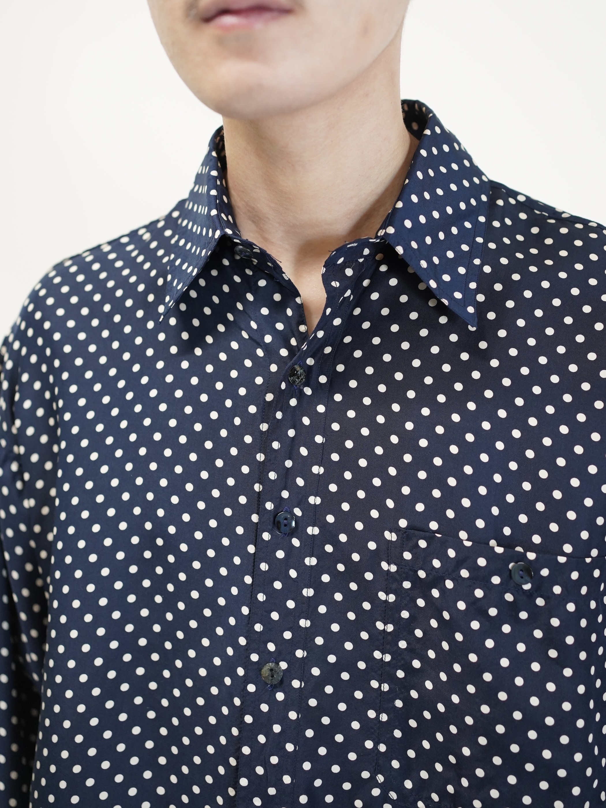 1980's~ 紅梅 Pure Silk 100% Polka Dot pattern L/S shirt